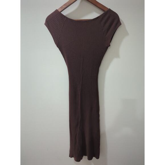Reformation Brown Ribbed Knit Cut Out Midi Dress - Picture 5 of 5